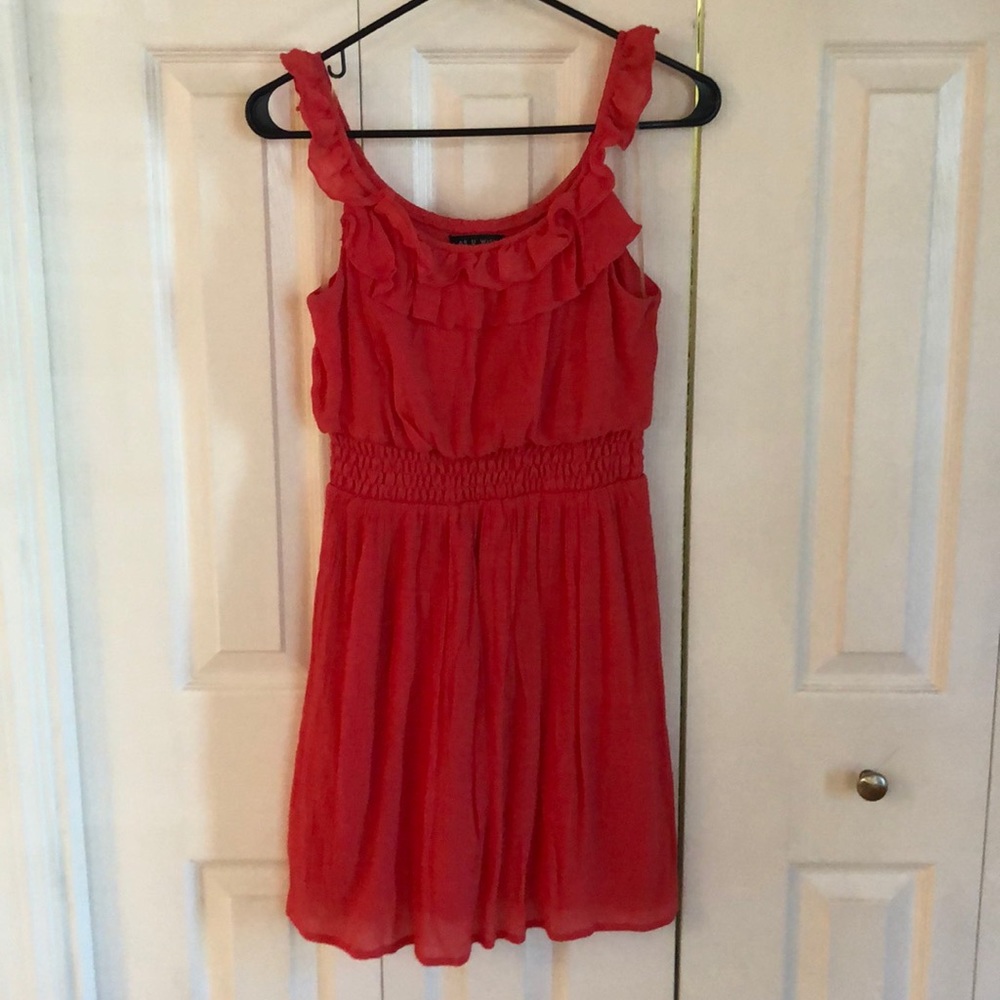 Coral scoop neck mini dress